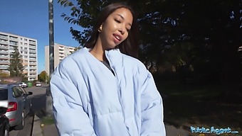 Clothed Asian Babe Rides His Cock In Public