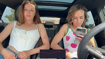 Nadia Foxx And Serenity Cox Use Lush Remote Controlled Vibrators In A Public Drive-Thru And Reach Orgasm.